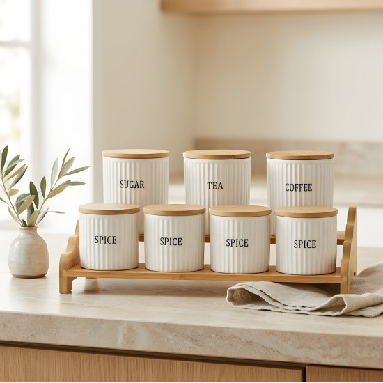 Porcelain Spice Jar Set - 7 Pcs